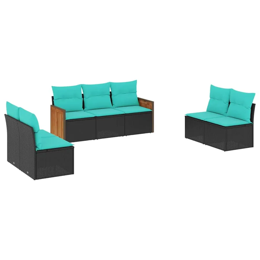 Salon de jardin 7 pcs avec coussins noir résine tressée 55 x 62 x 69 cm - 55,4 kg - 2