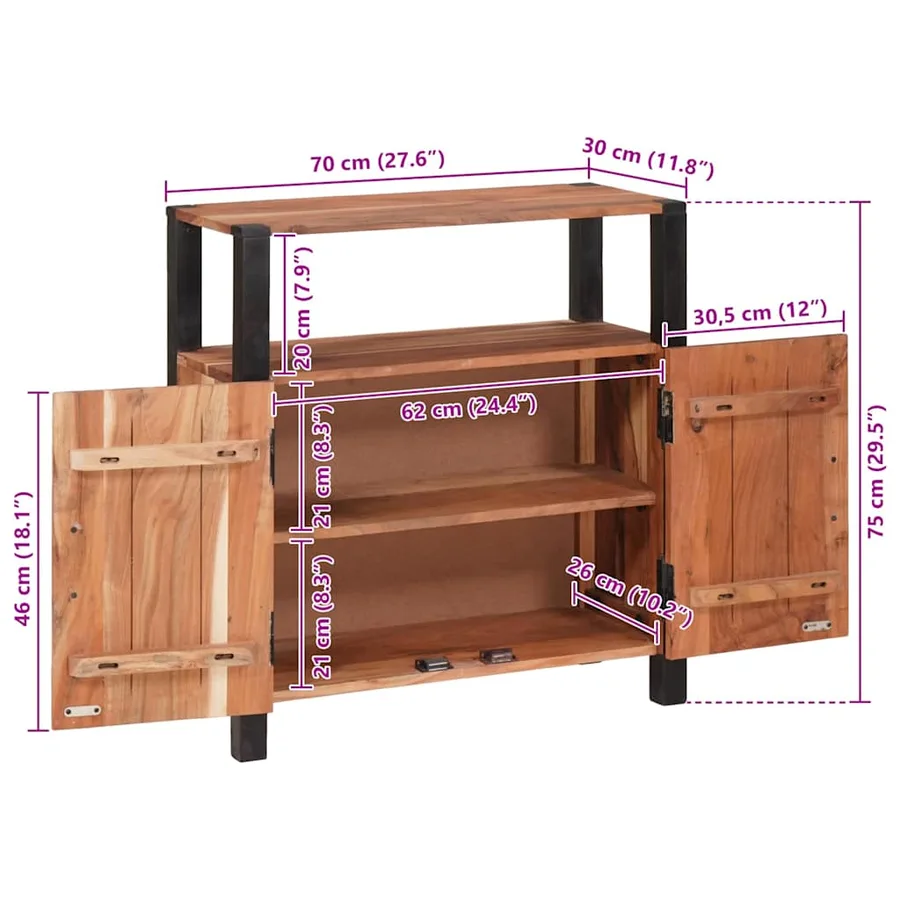 Buffet Marron 70 x 30 x 75 cm Bois d'Acacia Massif - 13