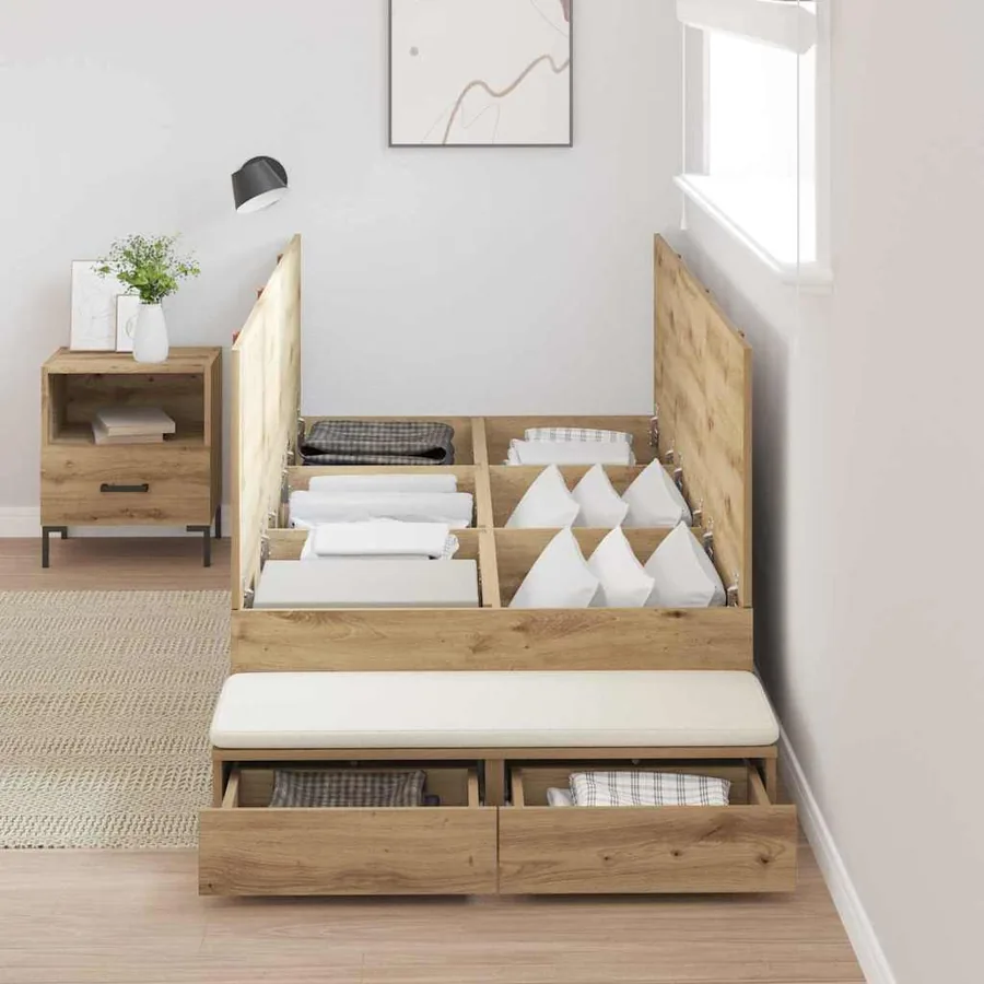 Cadre de lit avec rangement avec tiroir Chêne artisanal 90 cm