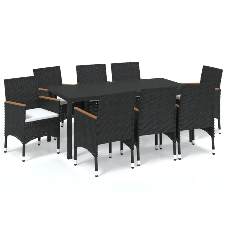 Ensemble à manger de jardin coussins 9pcs Résine tressée Noir - 2
