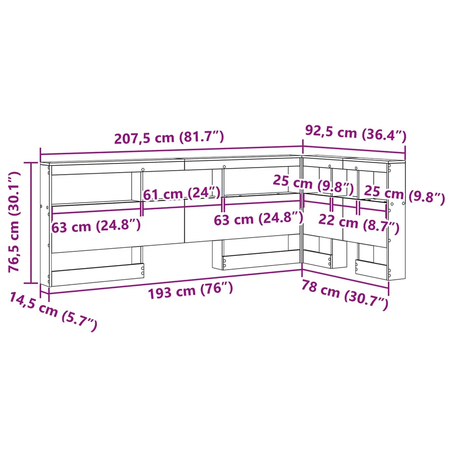 Tête de lit de rangement Gris béton 75 cm Bois d'ingénierie - 11