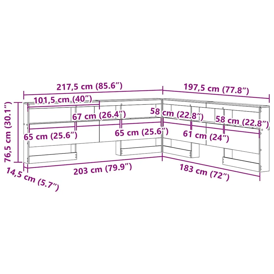 Tête de lit de rangement Chêne artisanal Bois d'ingénierie - 13