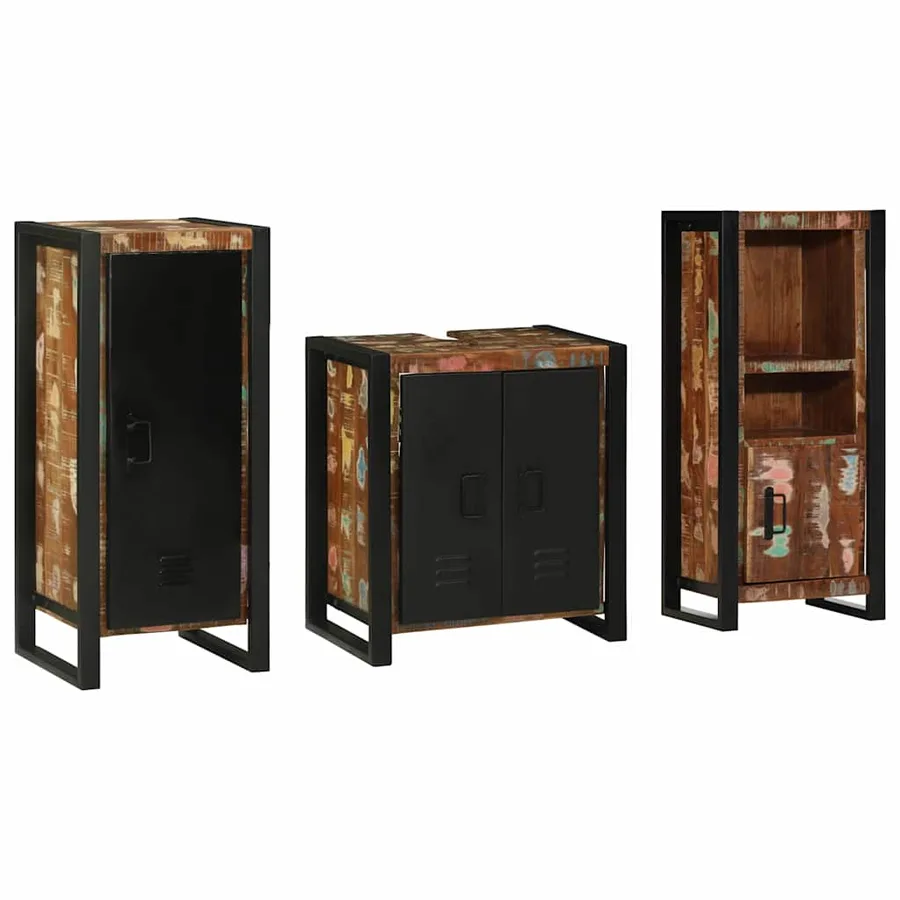 Ensemble de mobilier de salle de bain 3 pcs Bois Recyclé Solide - 9