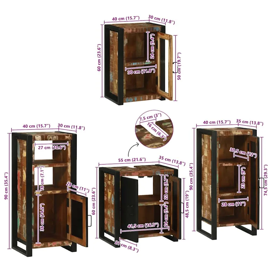Ensemble de mobilier de salle de bain 4 pcs Bois massif recyclé - 17