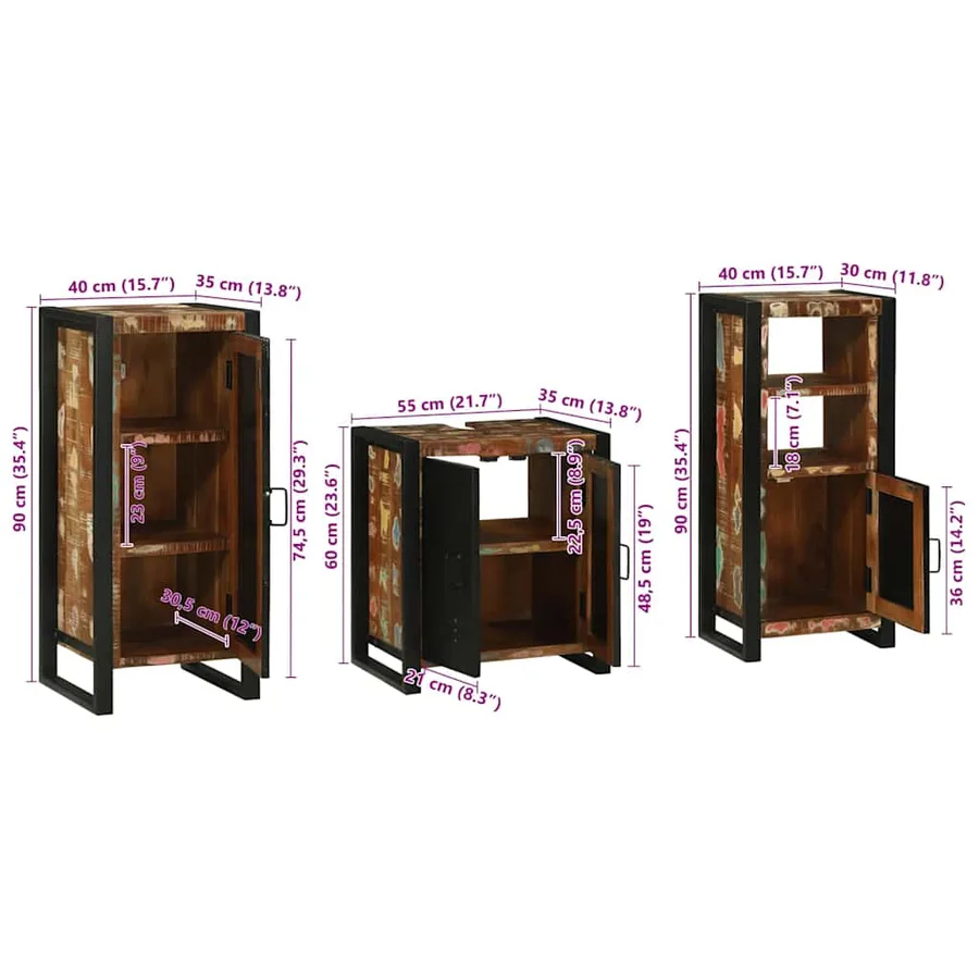 Ensemble de mobilier de salle de bain 3 pcs Bois Recyclé Solide - 16