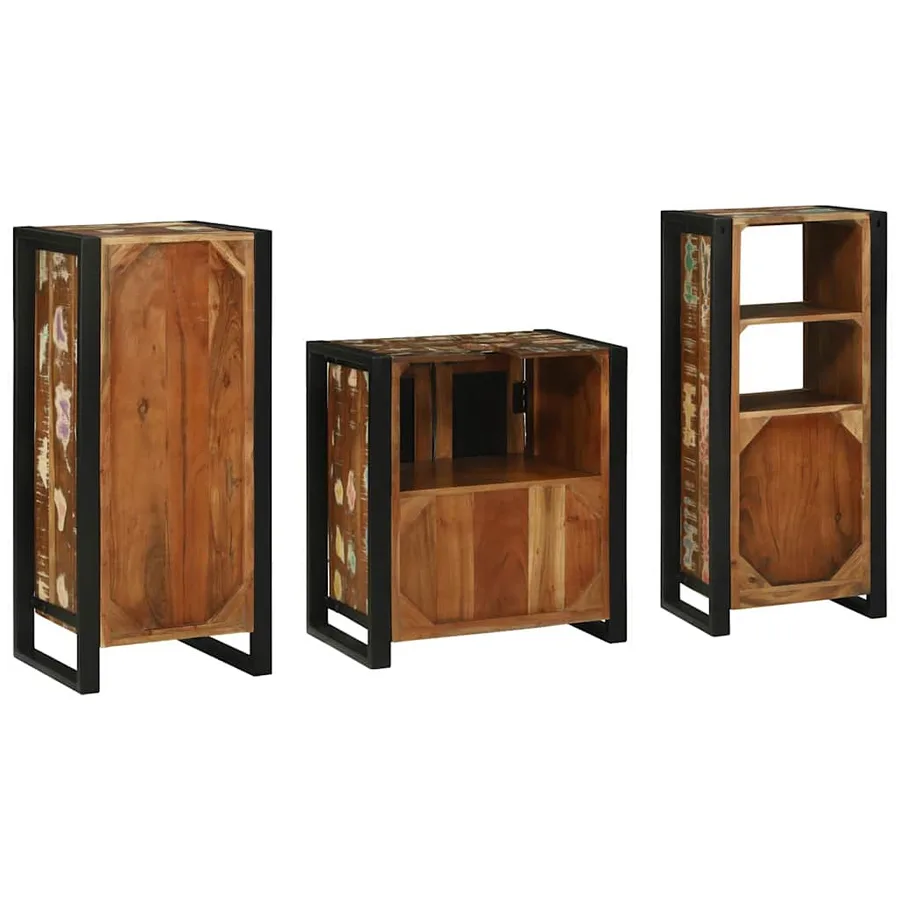 Ensemble de mobilier de salle de bain 3 pcs Bois Recyclé Solide - 9
