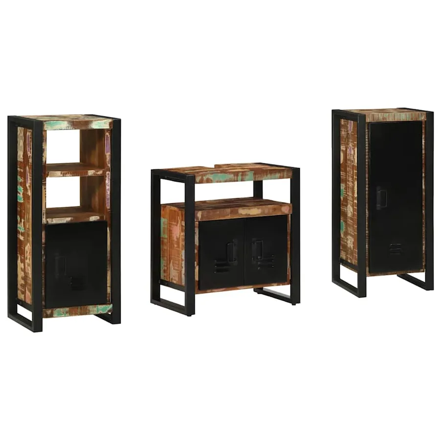 Ensemble de mobilier de salle de bain 3 pcs Bois Recyclé Solide