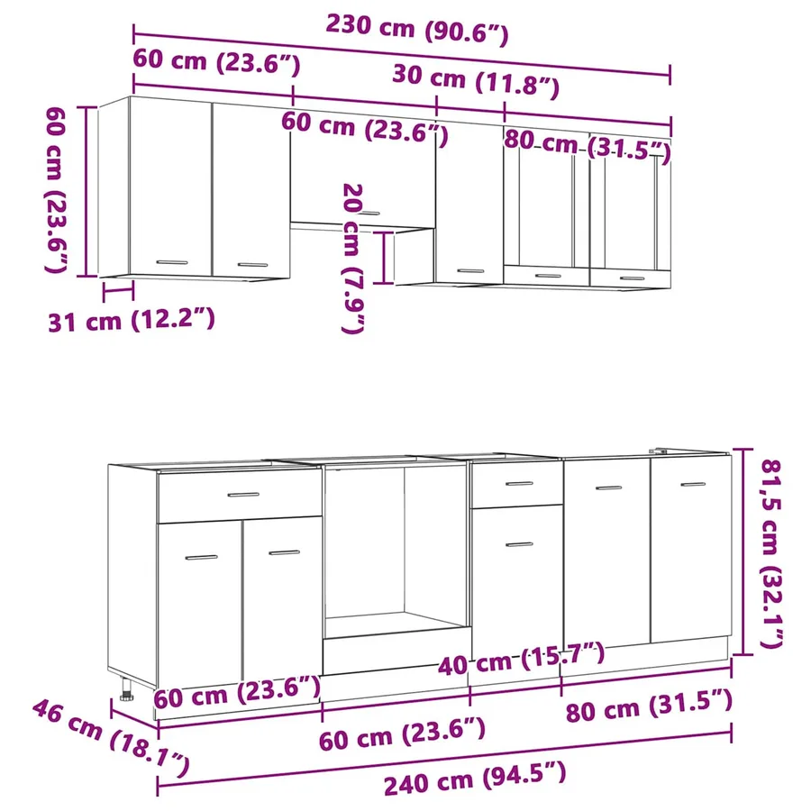 Ensemble de meubles de cuisine avec porte Lyon 8 pcs Chêne fumé - 11