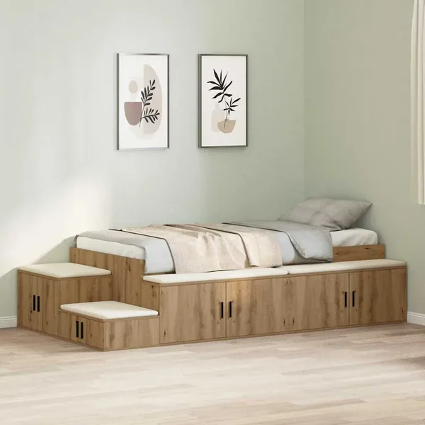 Cadre de lit avec rangement avec étagère Chêne artisanal 75 cm