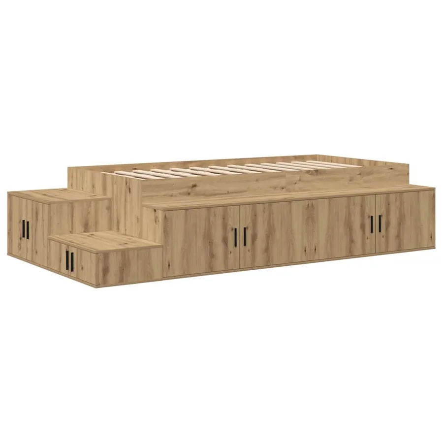 Cadre de lit avec rangement avec étagère Chêne artisanal 75 cm - 2