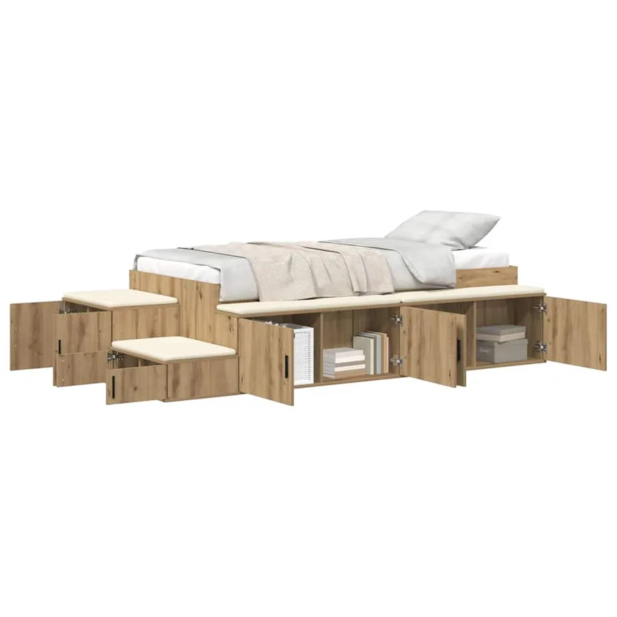 Cadre de lit avec rangement avec étagère Chêne artisanal 75 cm - 3