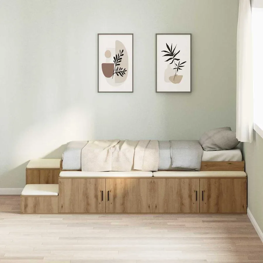 Cadre de lit avec rangement avec étagère Chêne artisanal 75 cm - 4