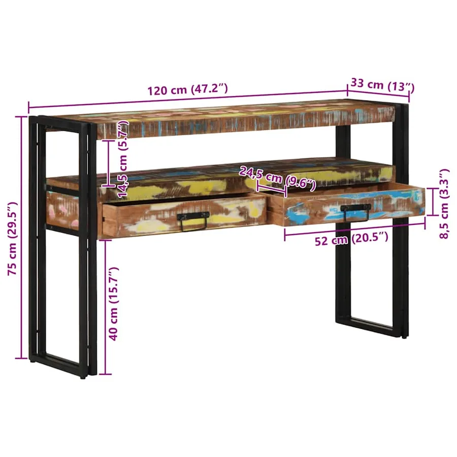 Table console Multicolore 120 x 33 x 75 cm Bois Recyclé Solide - 13