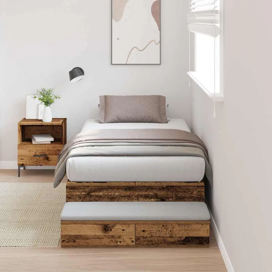 Cadre de lit avec rangement avec tiroir Bois Ancien 100 cm