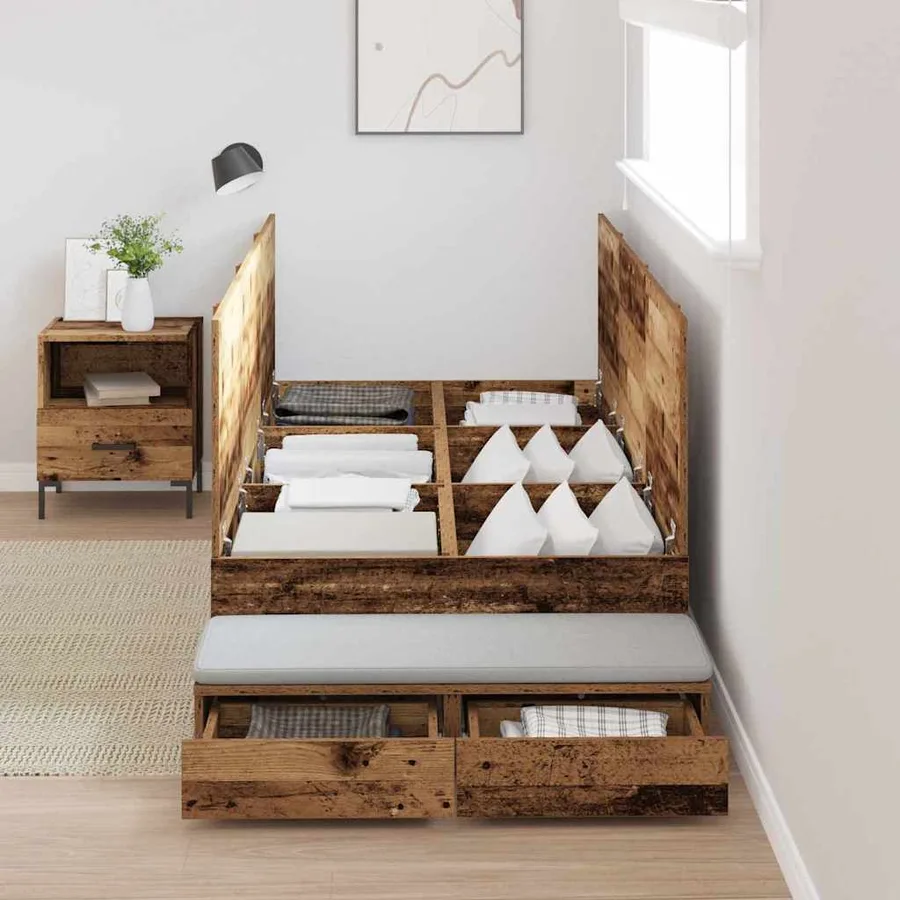 Cadre de lit avec rangement avec tiroir Bois Ancien 100 cm - 4