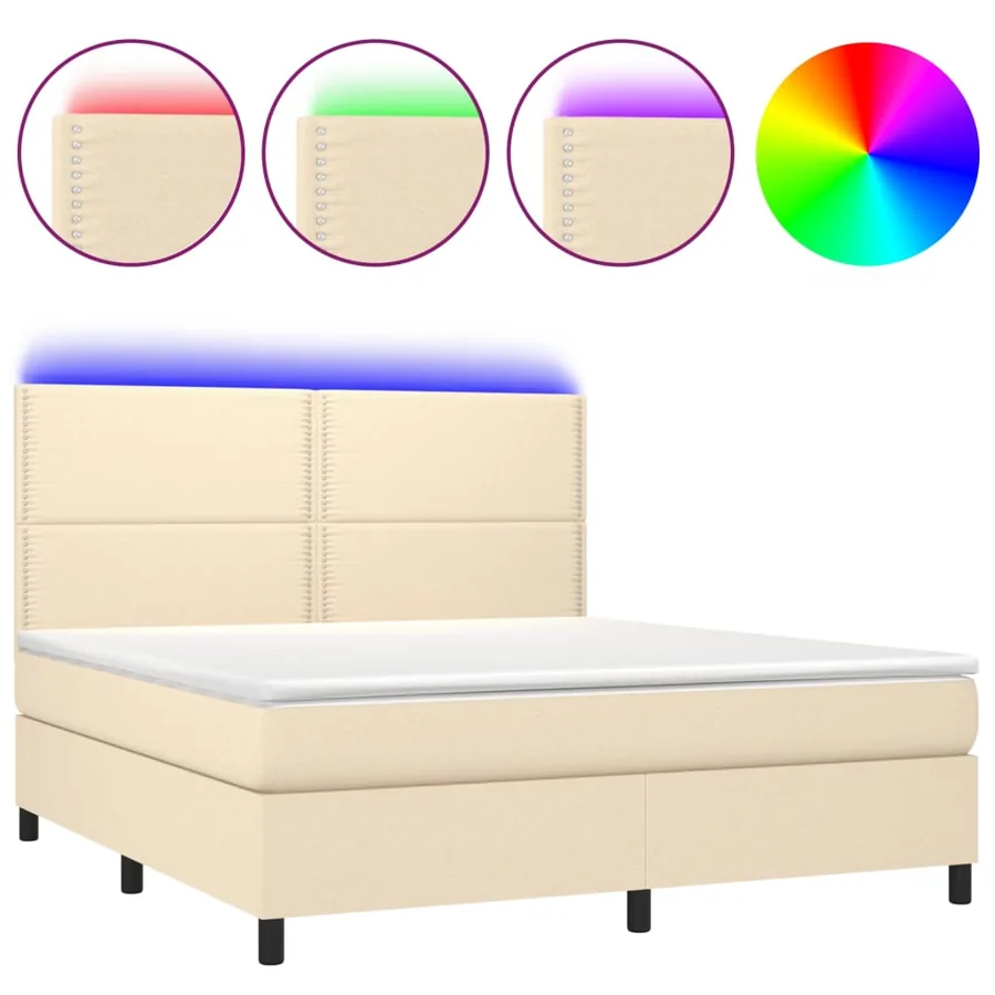 Sommier à lattes de lit et matelas et LED Crème 180x200cm Tissu - 2