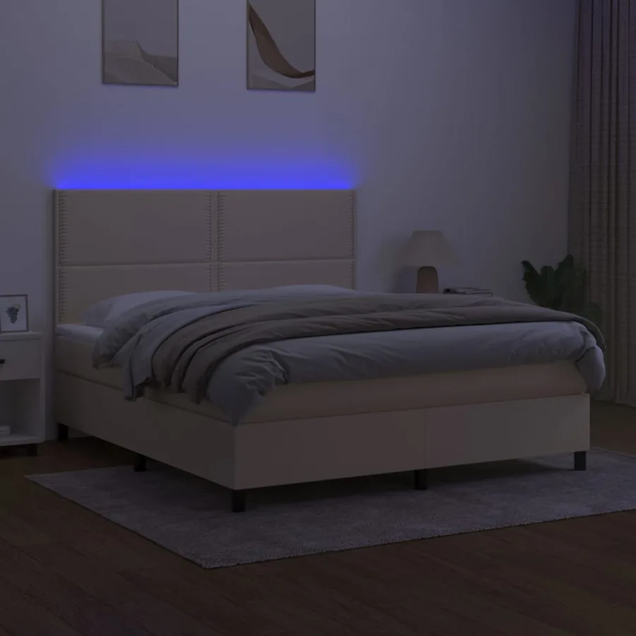 Sommier à lattes de lit et matelas et LED Crème 180x200cm Tissu - 4