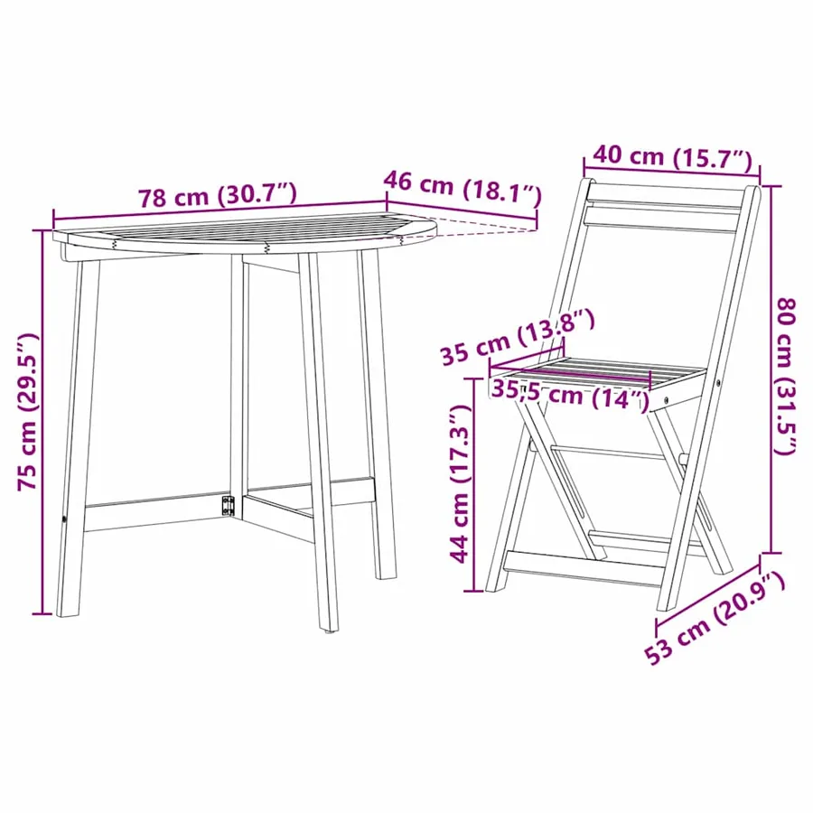 Ensemble bistrot 3 pcs Huile Naturelle Bois d'Acacia Massif - 12
