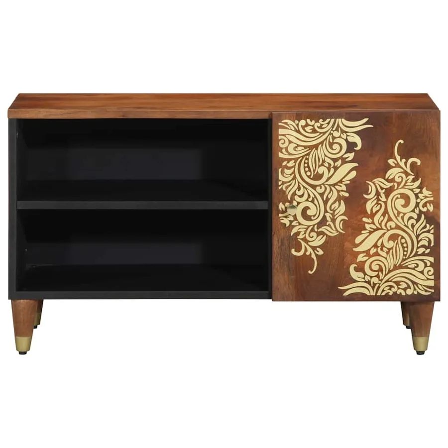 Meuble TV Marron miel 80 x 33 x 46 cm Bois de mangue massif - 3