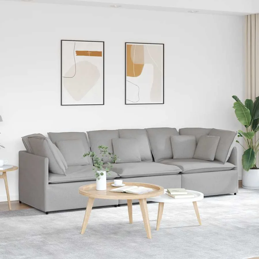 Canapé modulable avec coussins en tissu gris nuage