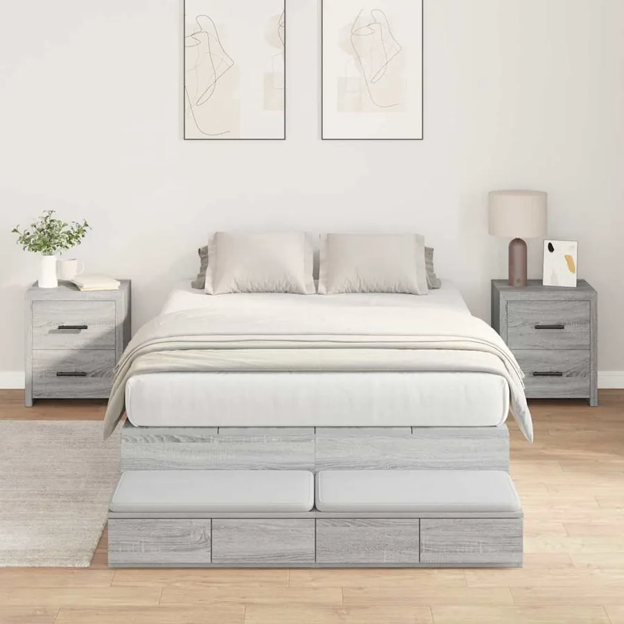 Cadre de lit avec rangement avec tiroir Gris Sonoma 120 cm