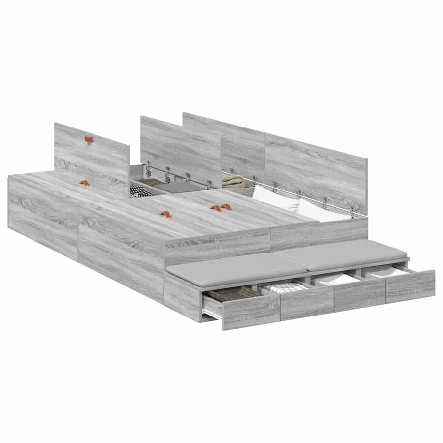 Cadre de lit avec rangement avec tiroir Gris Sonoma 120 cm - 3