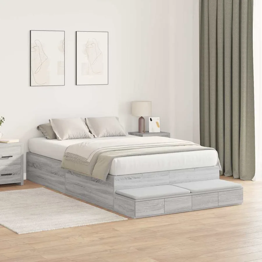 Cadre de lit avec rangement avec tiroir Gris Sonoma 120 cm - 5