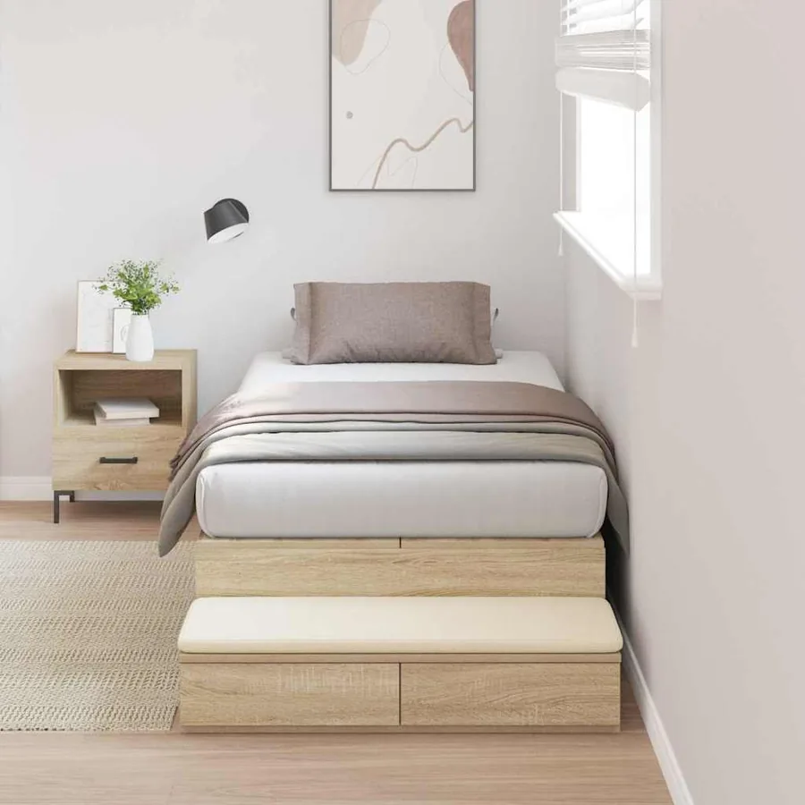Cadre de lit avec rangement avec tiroir Chêne Sonoma 90 cm