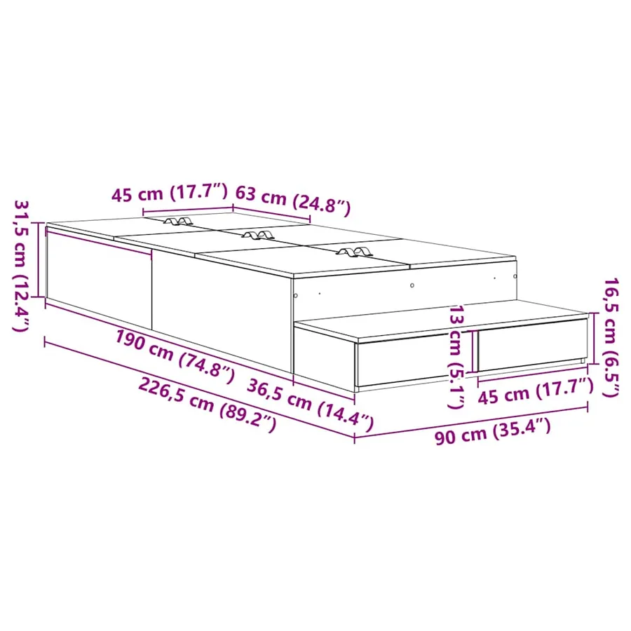 Cadre de lit avec rangement avec tiroir Chêne Sonoma 90 cm - 15