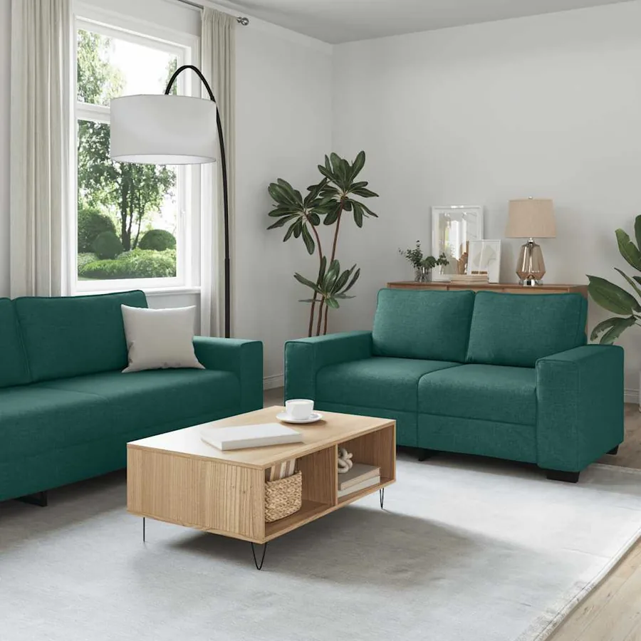 Ensemble de canapé 3 pcs avec coussins en tissu vert foncé