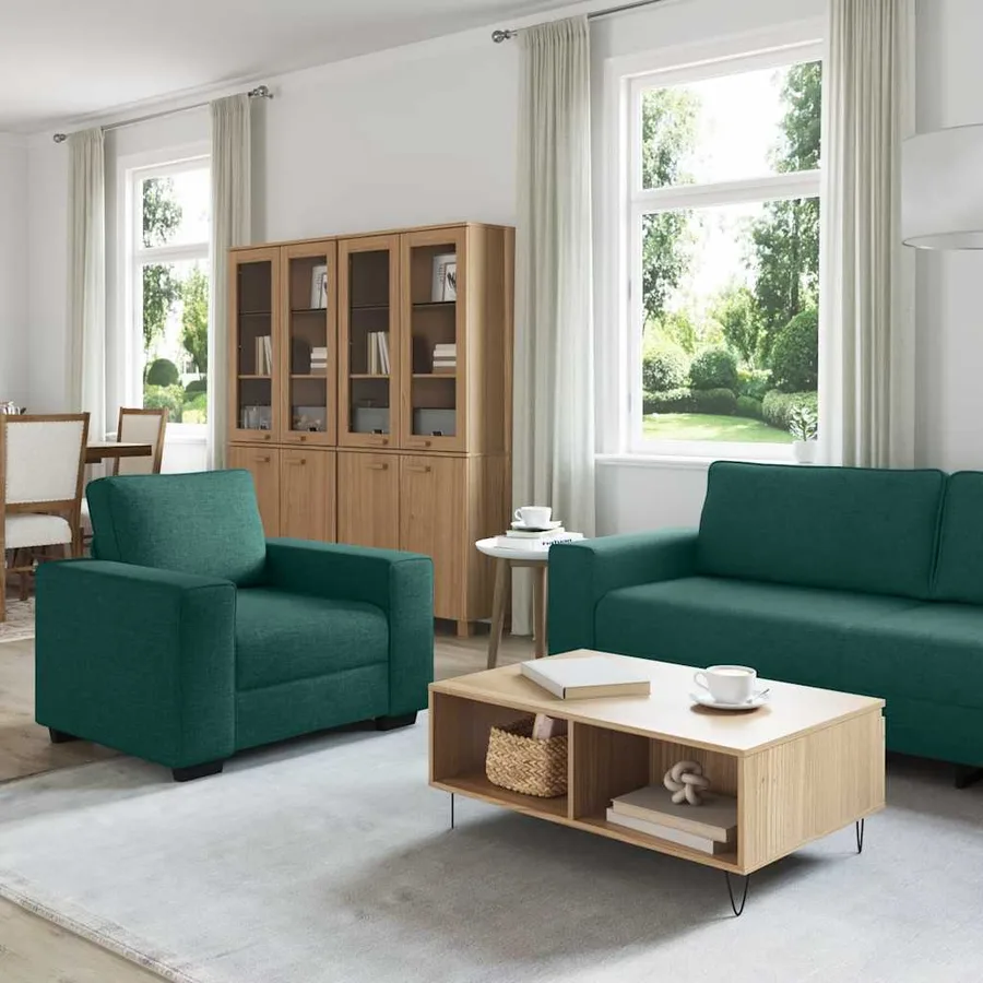 Ensemble de canapé 3 pcs avec coussins en tissu vert foncé - 3