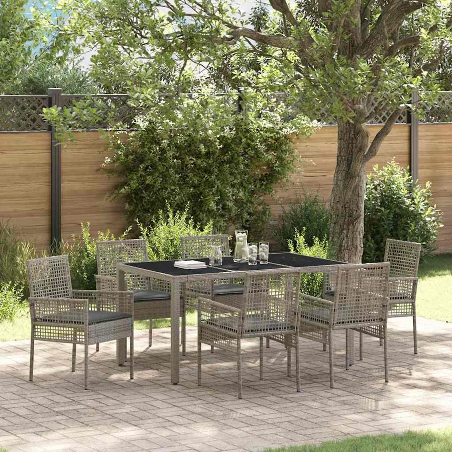 Ensemble de salle à manger pour jardin 7 pcs Gris polyrotin