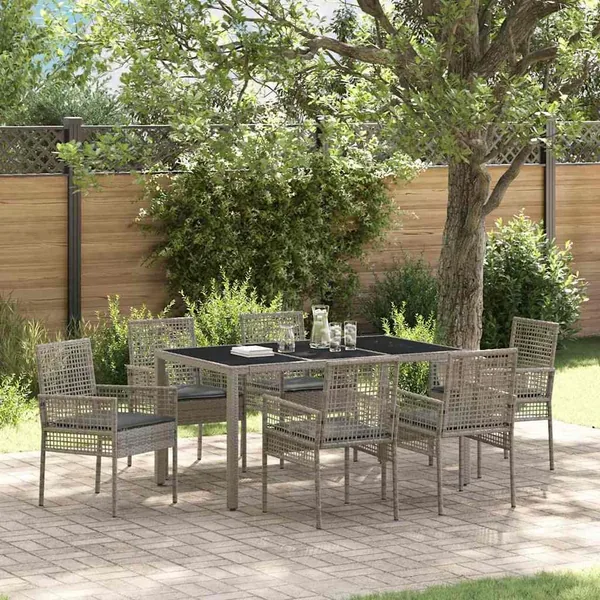 Ensemble de salle à manger pour jardin 7 pcs Gris polyrotin