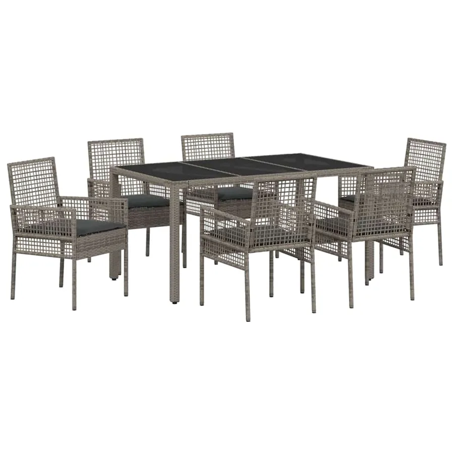 Ensemble de salle à manger pour jardin 7 pcs Gris polyrotin - 2