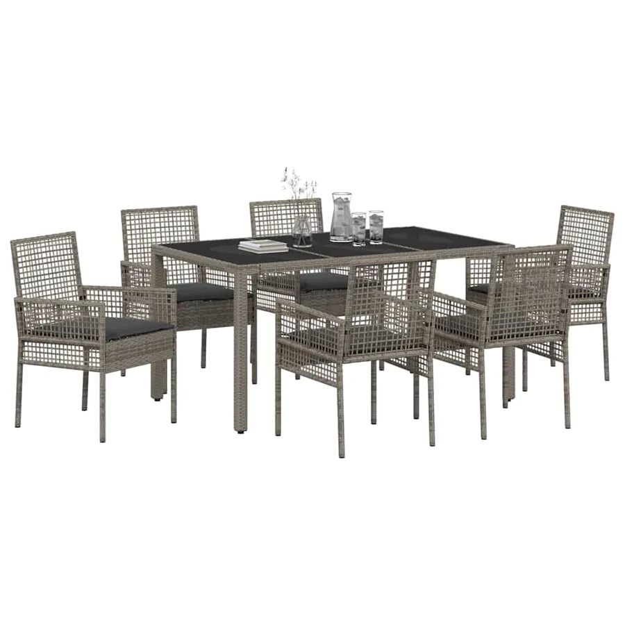 Ensemble de salle à manger pour jardin 7 pcs Gris polyrotin - 3