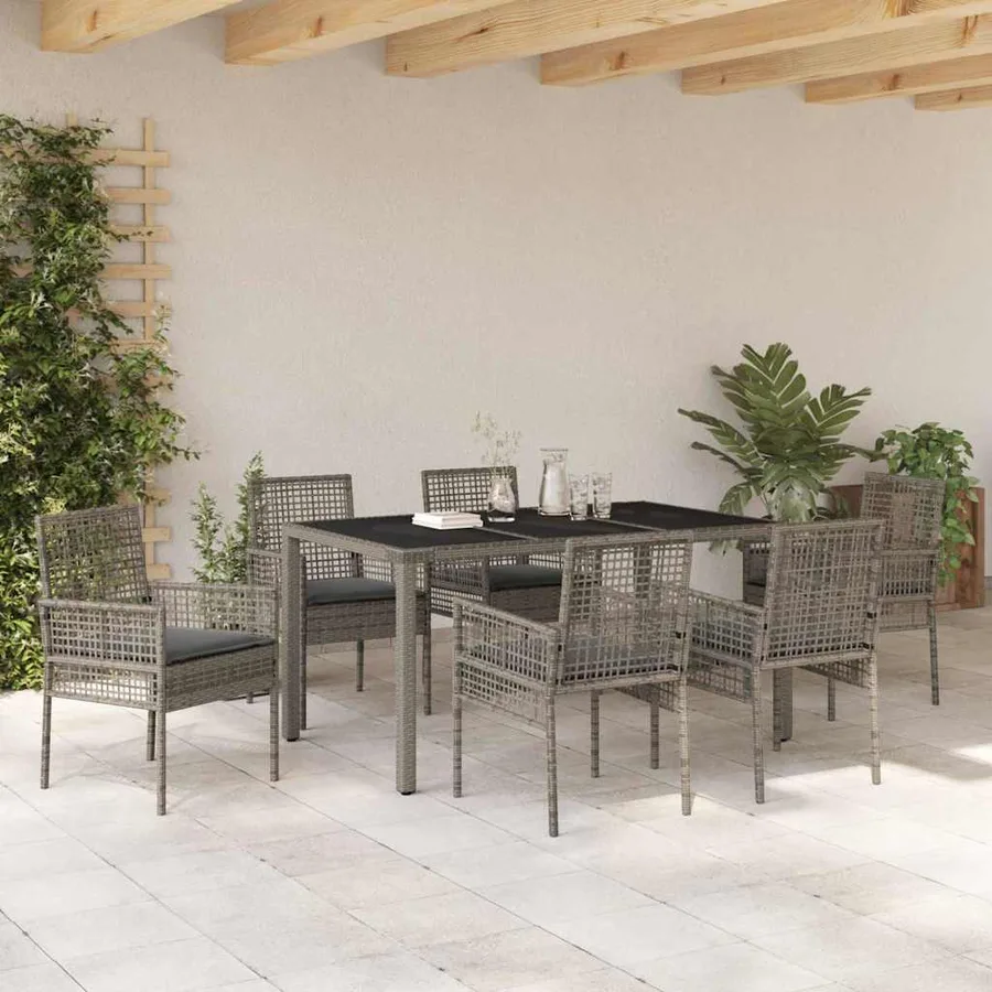 Ensemble de salle à manger pour jardin 7 pcs Gris polyrotin - 4
