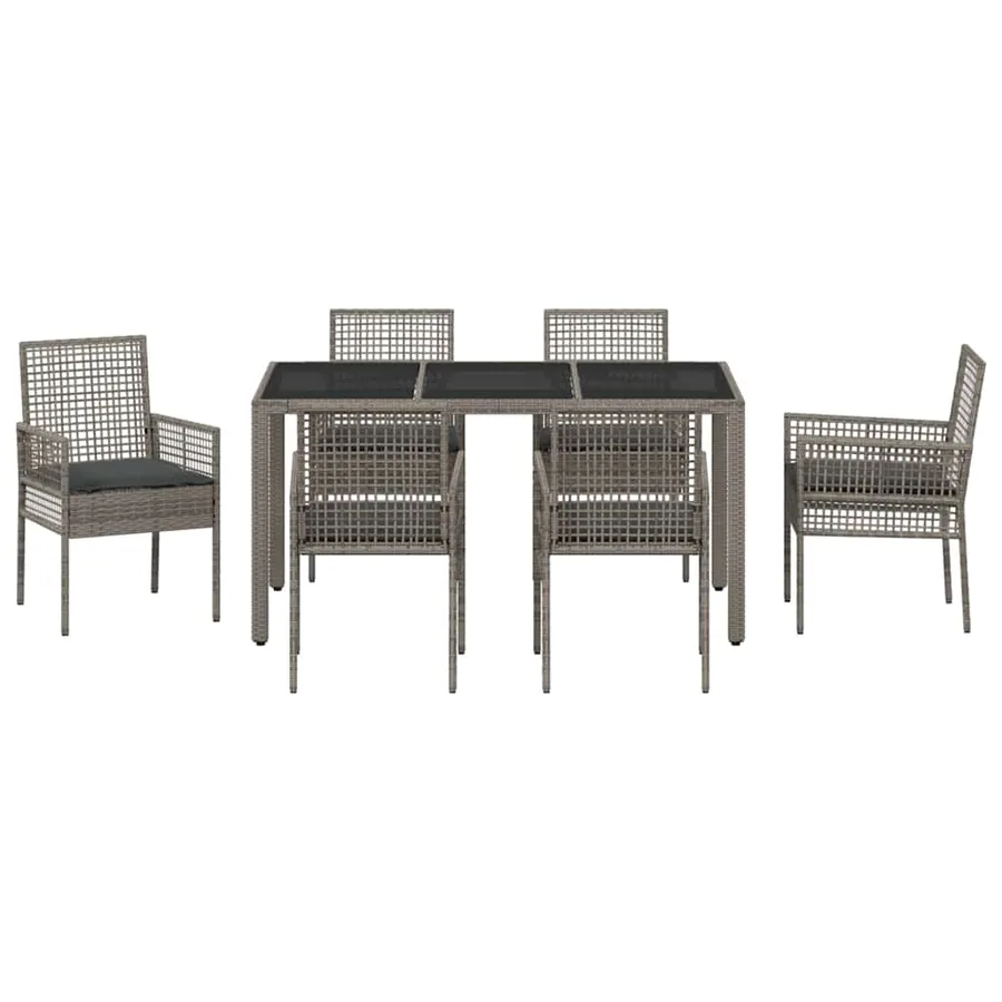 Ensemble de salle à manger pour jardin 7 pcs Gris polyrotin - 7