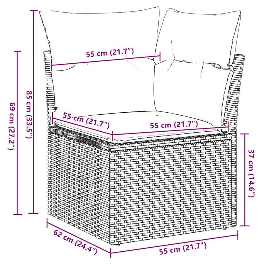 Salon de jardin avec coussins 7pcs marron résine tressée acacia - 14