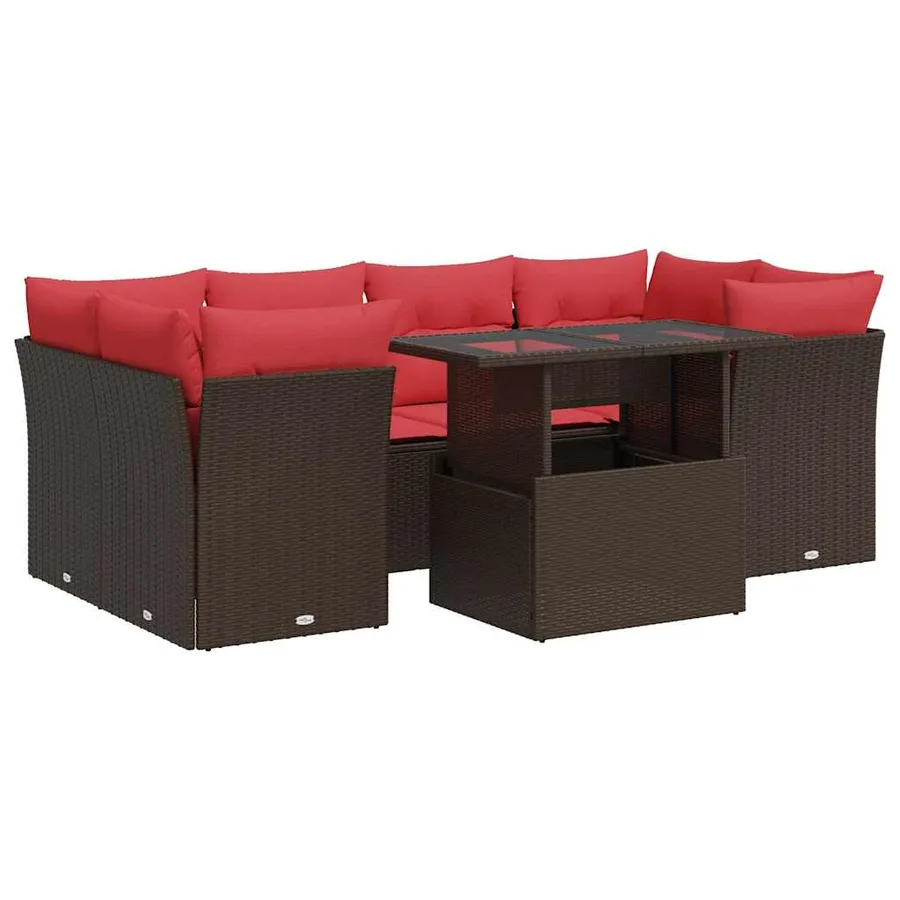 Salon de jardin avec coussins 7pcs marron résine tressée acacia - 2