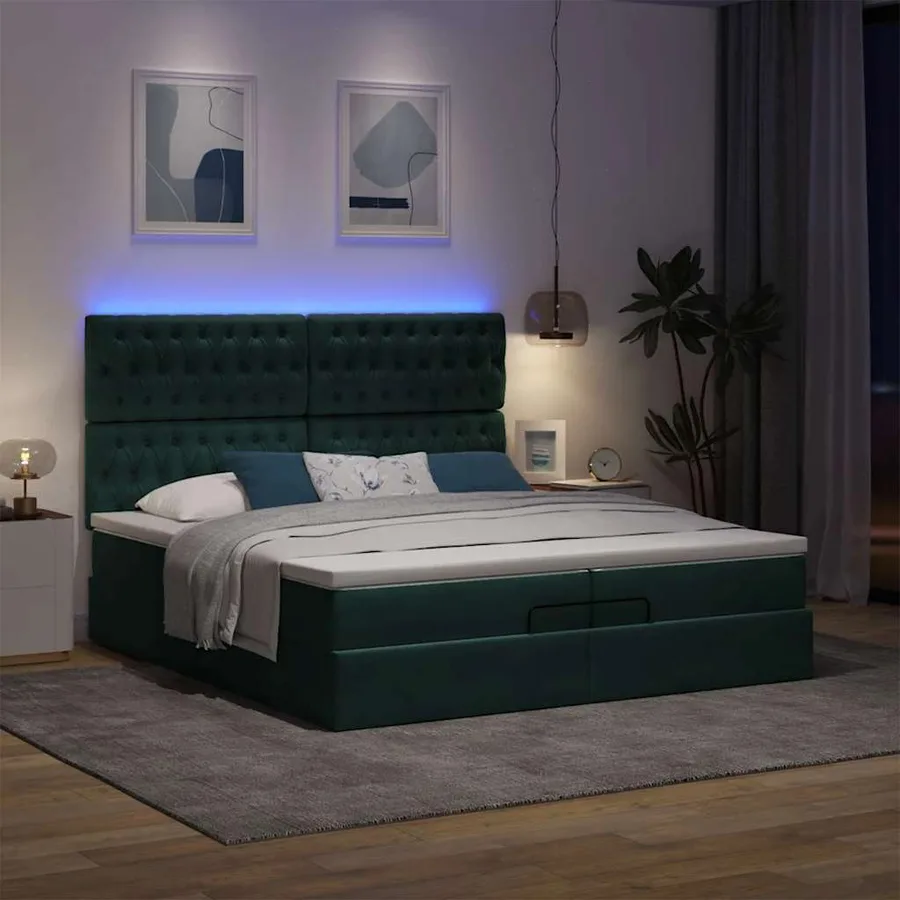 Cadre de lit ottoman avec matelas vert foncé 200x200 cm velours - 4