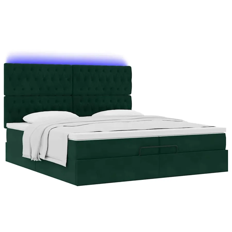 Cadre de lit ottoman avec matelas vert foncé 200x200 cm velours - 6