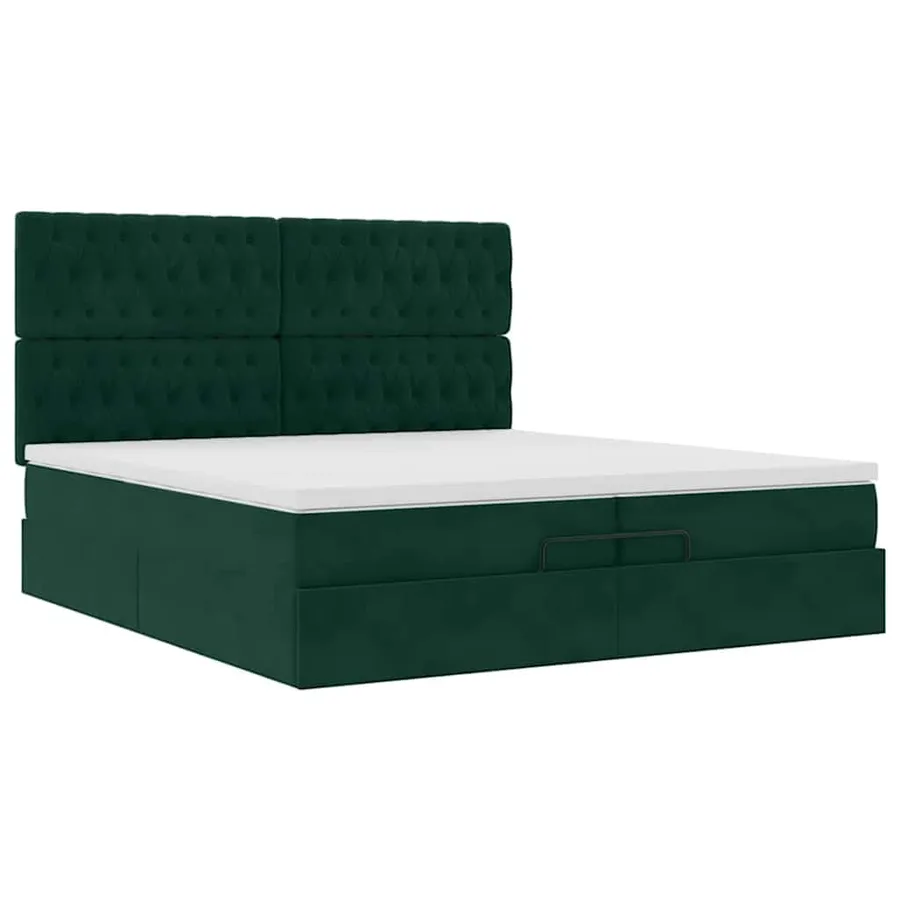 Cadre de lit ottoman avec matelas vert foncé 200x200 cm velours - 7