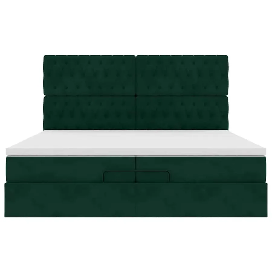 Cadre de lit ottoman avec matelas vert foncé 200x200 cm velours - 8