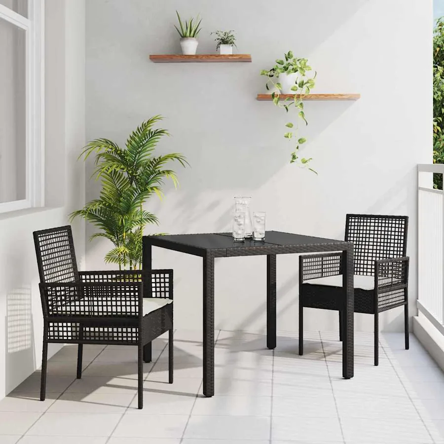 Ensemble de salle à manger pour jardin 3 pcs Noir polyrotin