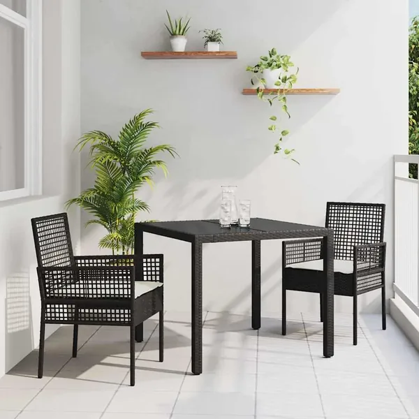 Ensemble de salle à manger pour jardin 3 pcs Noir polyrotin