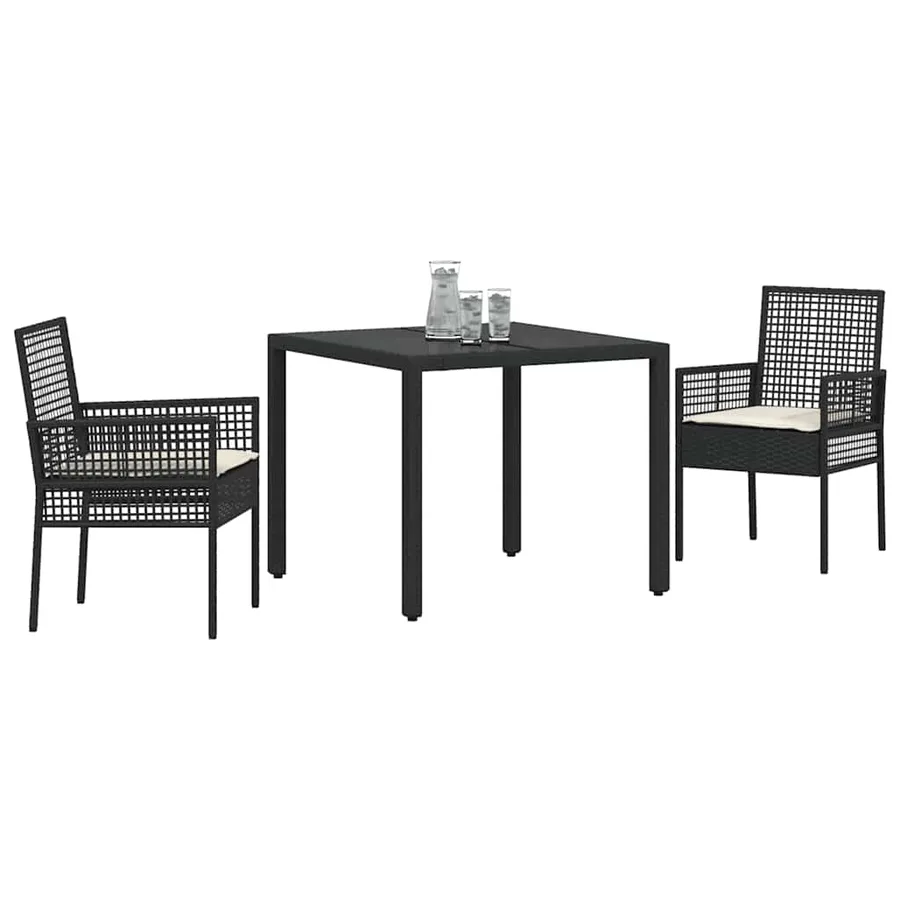 Ensemble de salle à manger pour jardin 3 pcs Noir polyrotin - 3