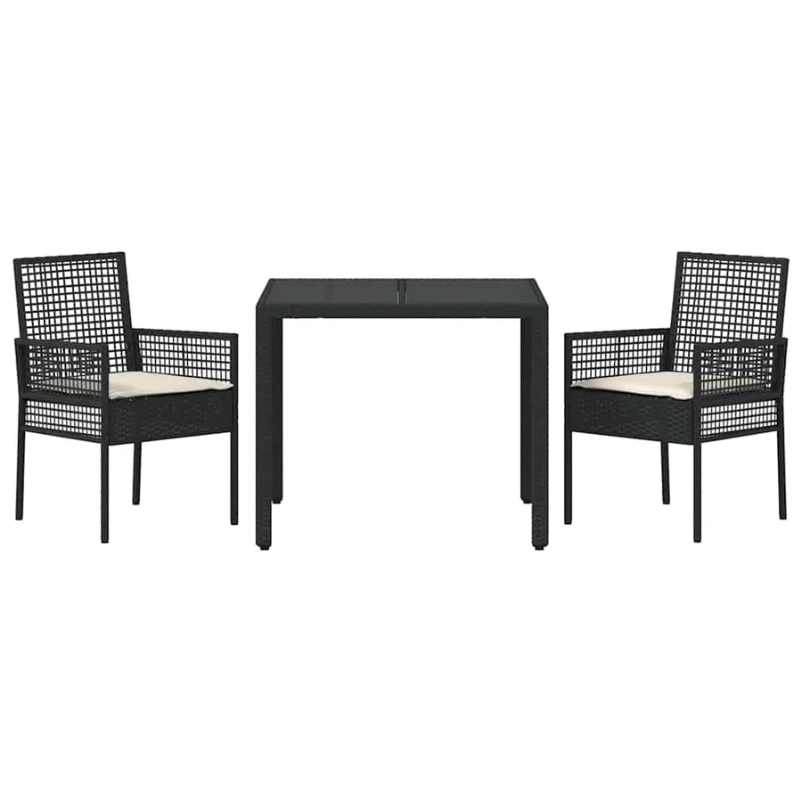 Ensemble de salle à manger pour jardin 3 pcs Noir polyrotin - 7