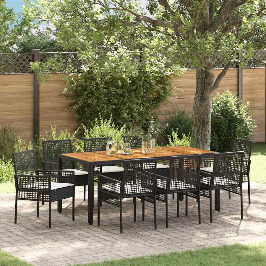 Ensemble de salle à manger pour jardin 9 pcs Noir polyrotin