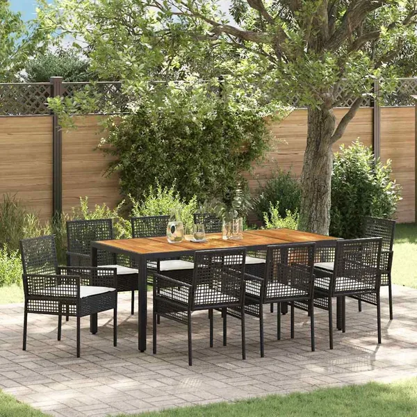 Ensemble de salle à manger pour jardin 9 pcs Noir polyrotin