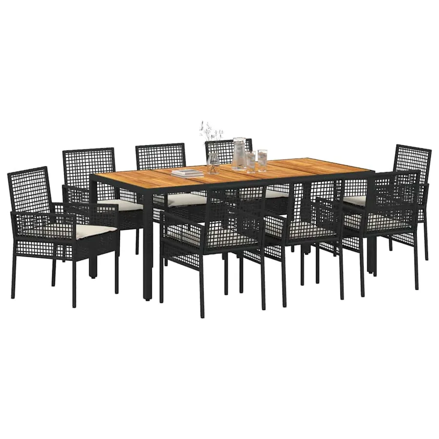 Ensemble de salle à manger pour jardin 9 pcs Noir polyrotin - 3